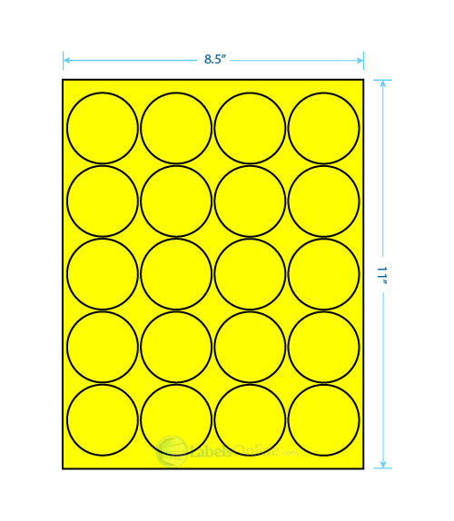 2" Circle - 20 up - Fluorescent Yellow