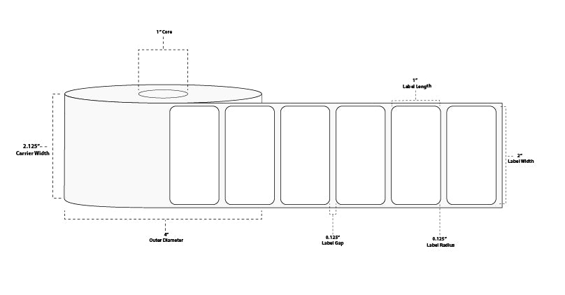 2" x 1" Floodcoated Direct Thermal Paper Label; Perforated; 1" Core; 4" OD; 12 Rolls/carton (1,375 Labels/roll) - 1505 Orange