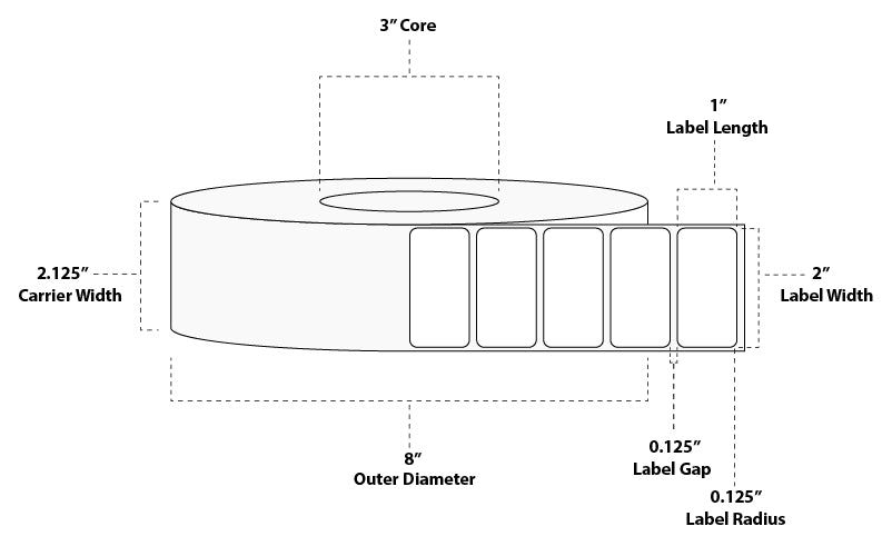 2" x 1" Floodcoated Thermal Transfer Paper Label; Perforated; 3" Core; 8" OD; 8 Rolls/carton (5,500 Labels/roll) - 1495 Orange