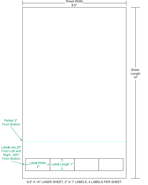 2" x 1" Integrated Labels; 4 up (1,500 sheets/case) - 8.5" x 14" sheet size
