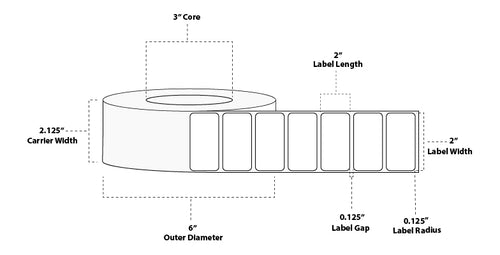 2" x 1" Premium Direct Thermal Paper Label; Perforated; 3" Core; 6" OD; 12 Rolls/carton (2,750 Labels/roll)