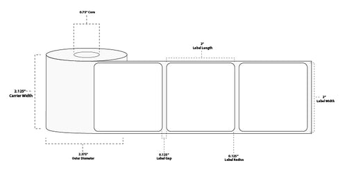 2" x 2" Premium Direct Thermal Paper Label; Perforated; 0.75" Core; 2.375" OD; 24 Rolls/carton (300 Labels/roll)