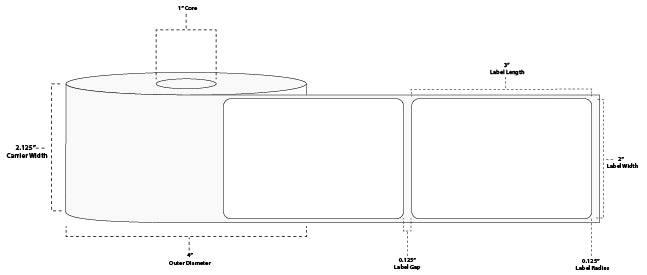 2" x 3" Floodcoated Direct Thermal Paper Label; Perforated; 1" Core; 4" OD; 12 Rolls/carton (500 Labels/roll) - 032 Red