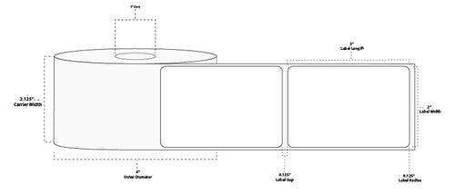 2" x 3" Floodcoated Direct Thermal Paper Label; Perforated; 1" Core; 4" OD; 12 Rolls/carton (500 Labels/roll) - 292 Blue