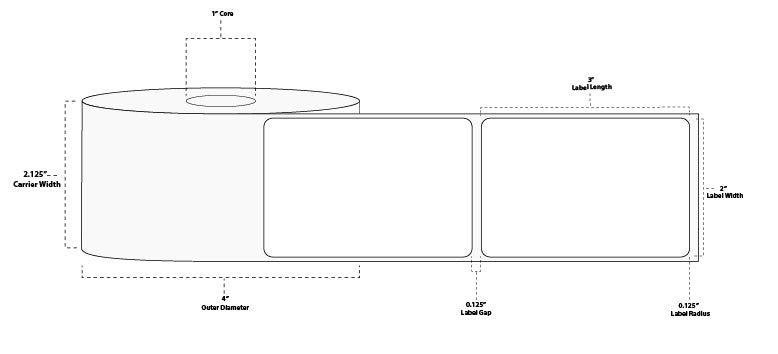 2" x 3" Floodcoated Thermal Transfer Paper Label; Perforated; 1" Core; 4" OD; 12 Rolls/carton (500 Labels/roll) - 032 Red