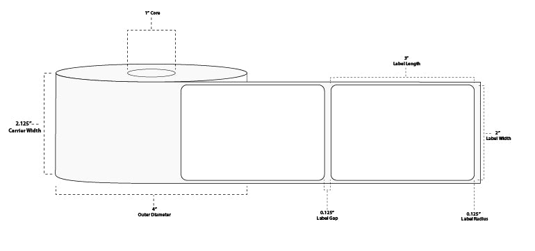 2" x 3" Floodcoated Thermal Transfer Paper Label; Perforated; 1" Core; 4" OD; 12 Rolls/carton (500 Labels/roll) - 345 Green