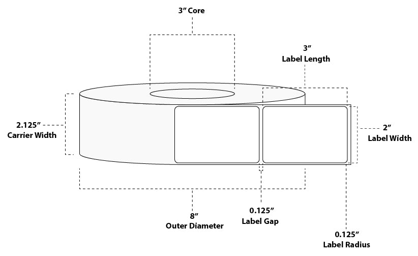 2" x 3" Floodcoated Thermal Transfer Paper Label; Perforated; 3" Core; 8" OD; 8 Rolls/carton (1,900 Labels/roll) - 1495 Orange