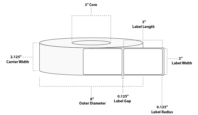 2" x 3" Floodcoated Thermal Transfer Paper Label; Perforated; 3" Core; 8" OD; 8 Rolls/carton (1,900 Labels/roll) - 345 Green