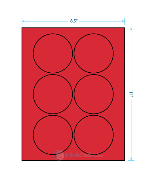 3.25" Circle - 6 up - Fluorescent Red