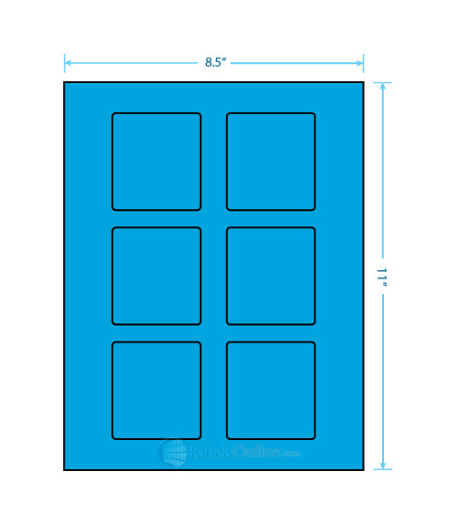 3.25" x 3" - 6 up - Fluorescent Blue (Laser)