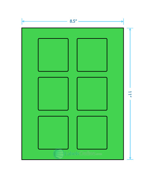 3.25" x 3" - 6 up - Fluorescent Green (Laser)