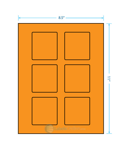 3.25" x 3" - 6 up - Fluorescent Orange (Laser)
