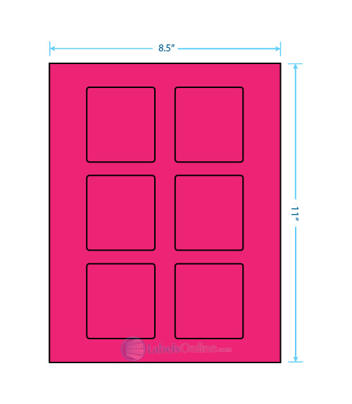 3.25" x 3" - 6 up - Fluorescent Pink (Laser)