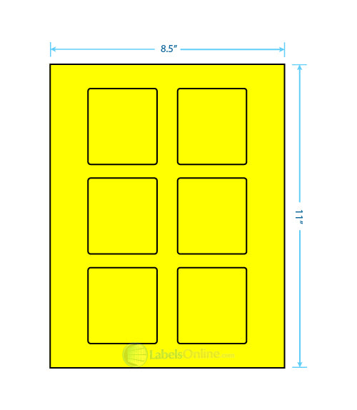 3.25" x 3" - 6 up - Fluorescent Yellow (Laser)