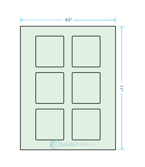 3.25" x 3" - 6 up - Pastel Green (Laser)