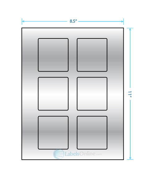 3.25" x 3" - 6 up - Silver Foil (Laser)