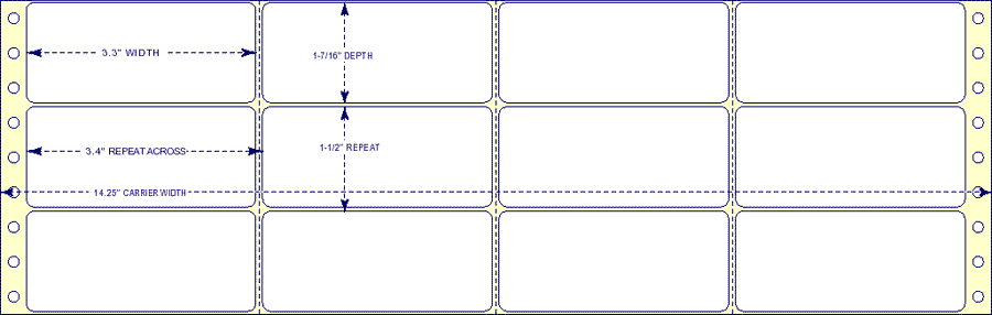 3.3" x 1-7/16" - Pinfed Blank EDP Label; 4 Labels Across; 20,000 Labels/carton - Fanfolded