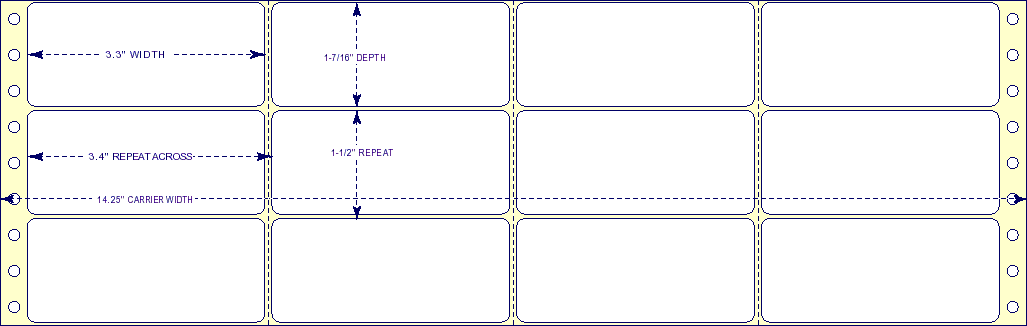 3.3" x 1-7/16" - Pinfed Blank EDP Label; 4 Labels Across; 20,000 Labels/carton - Fanfolded