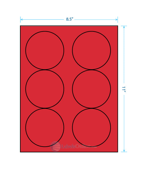 3.33" Circle - 6 up - Fluorescent Red