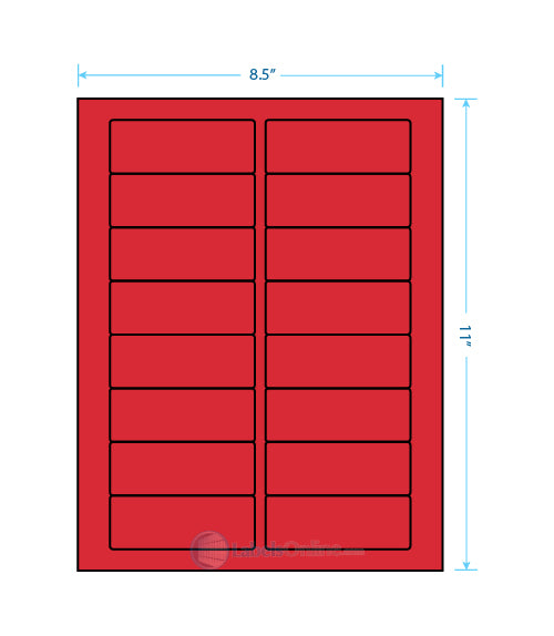3.375" x 1.25" Barcode Labels - 16 up - Fluorescent Red