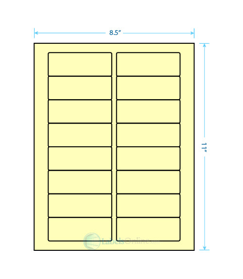 3.375" x 1.25" Barcode Labels - 16 up - Pastel Yellow