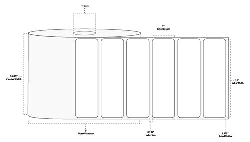 3.5" x 1" Premium Thermal Transfer Paper Label; Perforated; 1" Core; 5" OD; 12 Rolls/carton (2,500 Labels/roll)