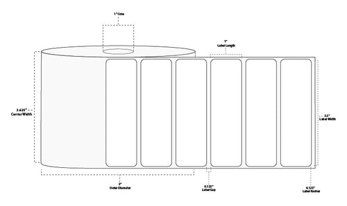 3.5" x 1" Standard Direct Thermal Paper Label; Perforated; 1" Core; 5" OD; 4 Rolls/carton (2,300 Labels/roll)