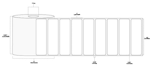 3.5" x 1" Standard Thermal Transfer Paper Label; Perforated; 1" Core; 4" OD; 4 Rolls/carton (1,310 Labels/roll)