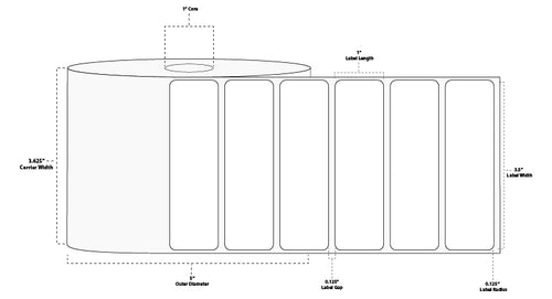 3.5" x 1" Standard Thermal Transfer Paper Label; Perforated; 1" Core; 5" OD; 4 Rolls/carton (2,300 Labels/roll)