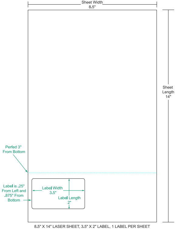 3.5" x 2" Integrated Labels; 1 up (1,500 sheets/case) - 8.5" x 14" sheet size