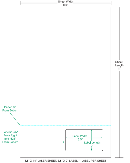 3.5" x 2" Integrated Labels; 1 up (1,500 sheets/case) - 8.5" x 14" sheet size