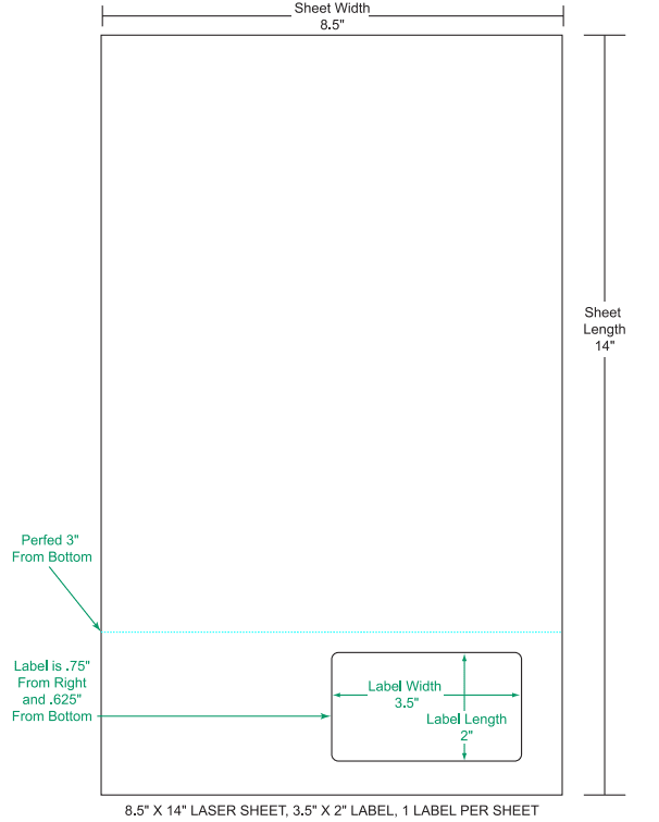 3.5" x 2" Integrated Labels; 1 up (1,500 sheets/case) - 8.5" x 14" sheet size