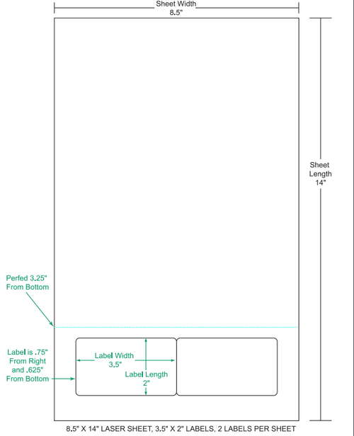 3.5" x 2" Integrated Labels; 2 up (1,500 sheets/case) - 8.5" x 14" sheet size