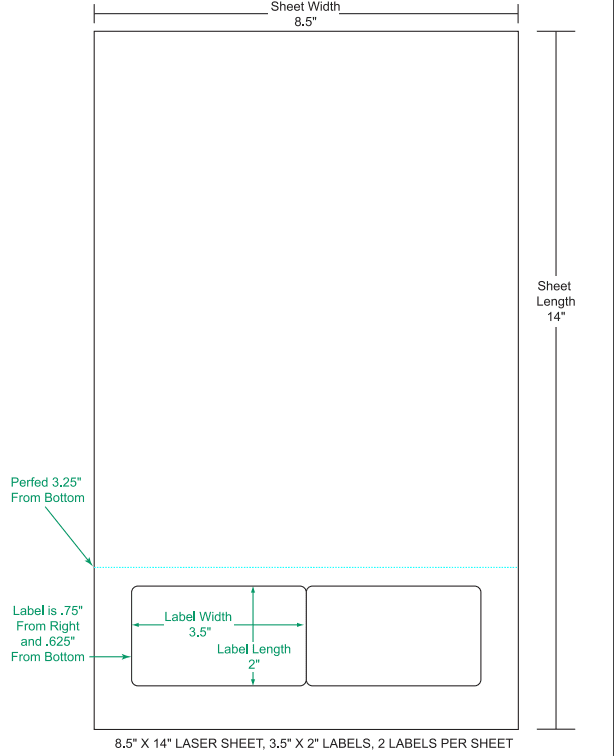 3.5" x 2" Integrated Labels; 2 up (1,500 sheets/case) - 8.5" x 14" sheet size