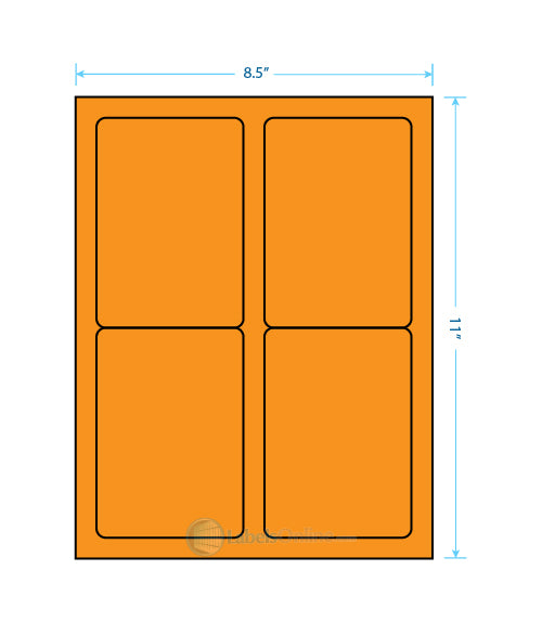 3.5" x 5" - 4 up - Fluorescent Orange