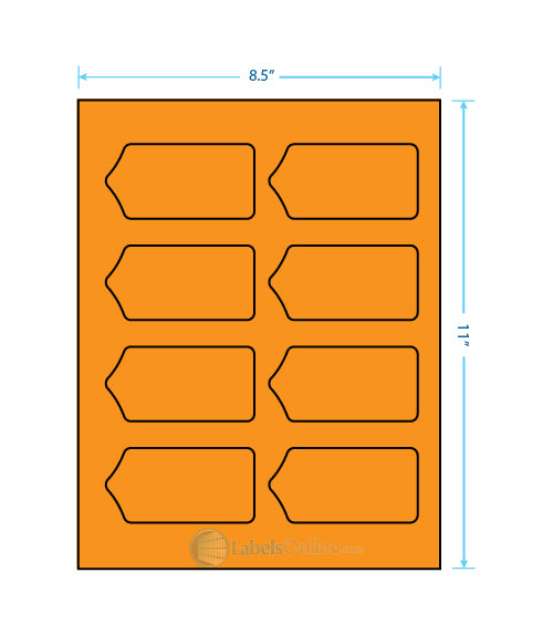 3.5625" x 1.75" - 8 up - Fluorescent Orange (Laser)