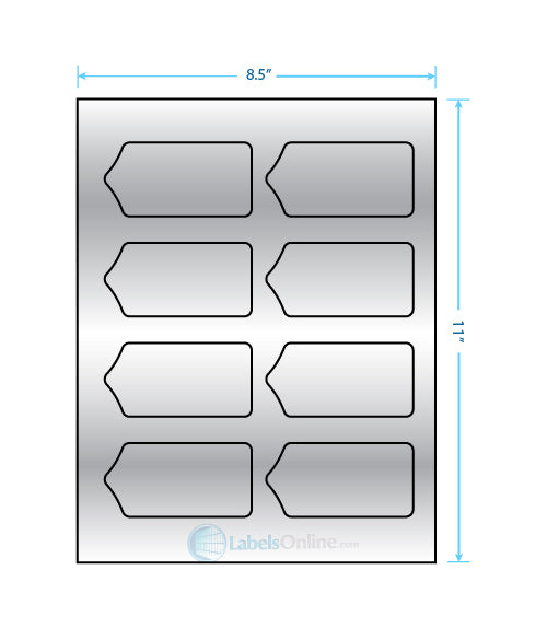 3.5625" x 1.75" - 8 up - Silver Foil (Laser)
