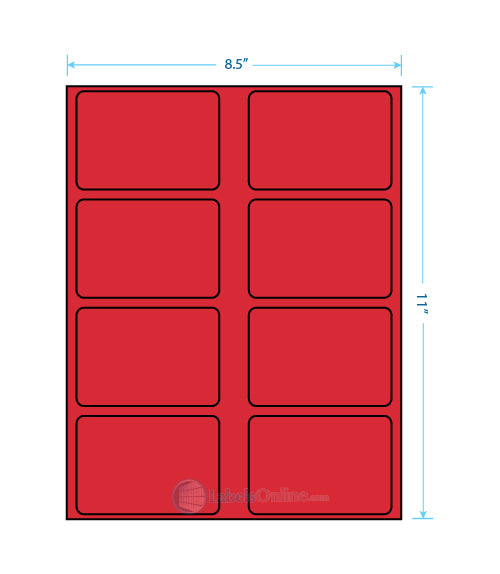 3.625" x 2.5" - 8 up - Fluorescent Red
