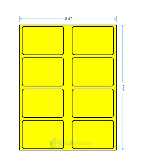 3.625" x 2.5" - 8 up - Fluorescent Yellow