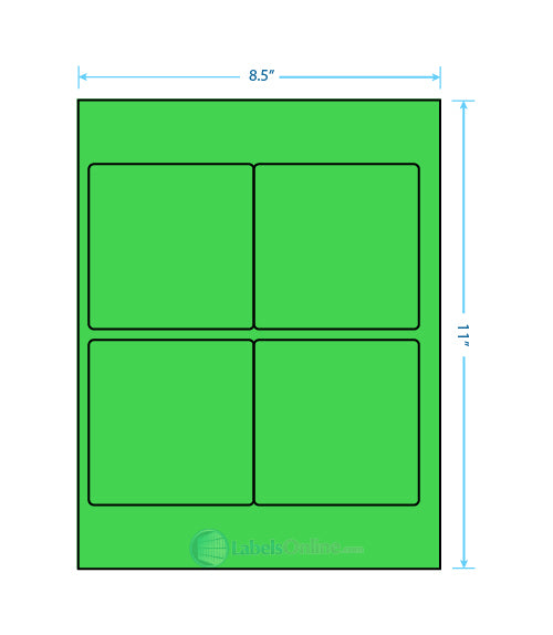 3.875" x 3.875" - 4 up - Fluorescent Green (Laser)