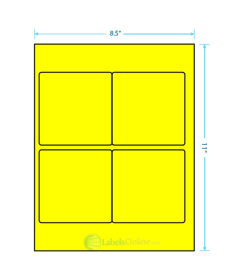 3.875" x 3.875" - 4 up - Fluorescent Yellow (Laser)