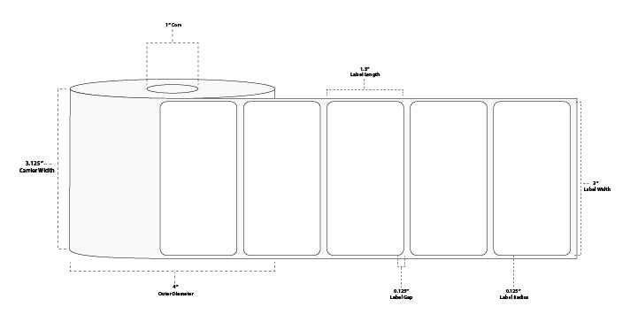 3" x 1.5" Premium Direct Thermal Paper Label; Perforated; 1" Core; 4" OD; 12 Rolls/carton (960 Labels/roll)