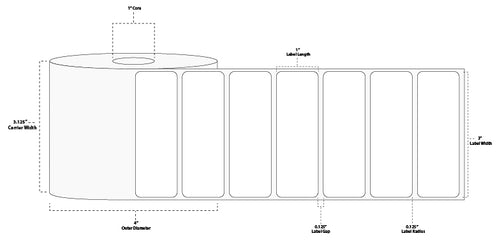 3" x 1" Floodcoated Direct Thermal Paper Label; Perforated; 1" Core; 4" OD; 12 Rolls/carton (1,375 Labels/roll) - 292 Blue