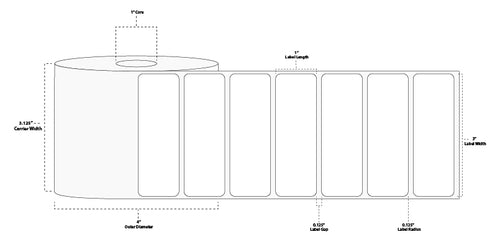 3" x 1" Floodcoated Direct Thermal Paper Label; Perforated; 1" Core; 4" OD; 12 Rolls/carton (1,375 Labels/roll) - 345 Green