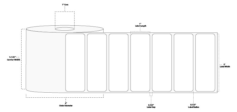 3" x 1" Floodcoated Thermal Transfer Paper Label; Perforated; 1" Core; 4" OD; 12 Rolls/carton (1,375 Labels/roll) - 1495 Orange