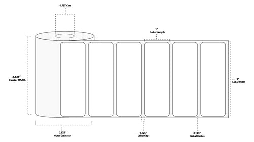 3" x 1" Premium Direct Thermal Paper Label; Perforated; 0.75" Core; 2.375" OD; 24 Rolls/carton (550 Labels/roll)