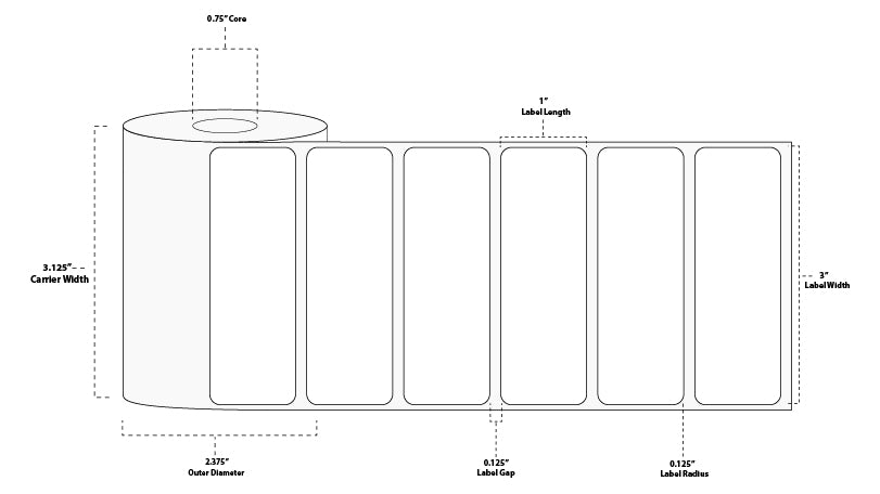 3" x 1" Premium Direct Thermal Paper Label; Perforated; 0.75" Core; 2.375" OD; 24 Rolls/carton (550 Labels/roll)