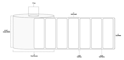 3" x 1" Premium Direct Thermal Paper Label; Perforated; 1" Core; 4" OD; 12 Rolls/carton (1,375 Labels/roll)