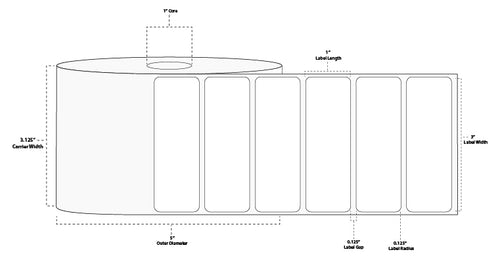 3" x 1" Premium Direct Thermal Paper Label; Perforated; 1" Core; 5" OD; 6 Rolls/carton (2,340 Labels/roll)