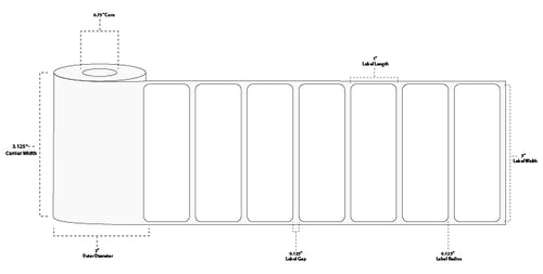 3" x 1" Standard Direct Thermal Paper Label; Perforated; 0.75" Core; 2" OD; 36 Rolls/carton (650 Labels/roll) - Black sensing mark on liner